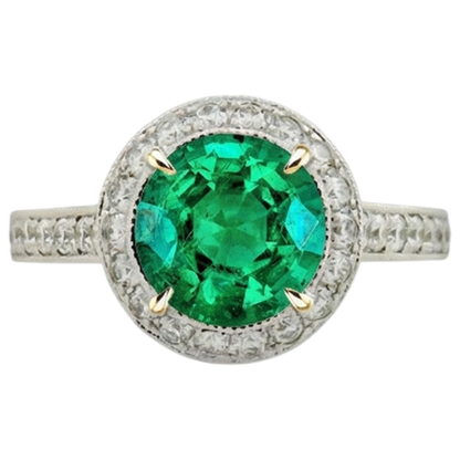 Natural Real ( Not Lab Grown ) Vintage Style Gemstone Ring Halo Green Emerald GIA Jewelry