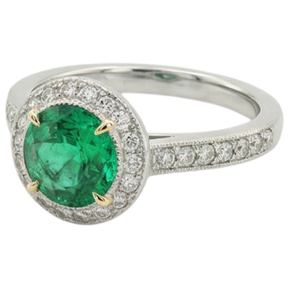 Natural Real ( Not Lab Grown ) Vintage Style Gemstone Ring Halo Green Emerald GIA Jewelry