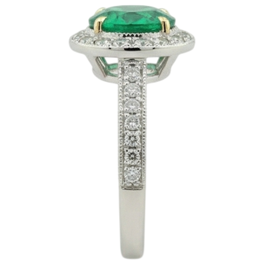 Natural Real ( Not Lab Grown ) Vintage Style Gemstone Ring Halo Green Emerald GIA Jewelry