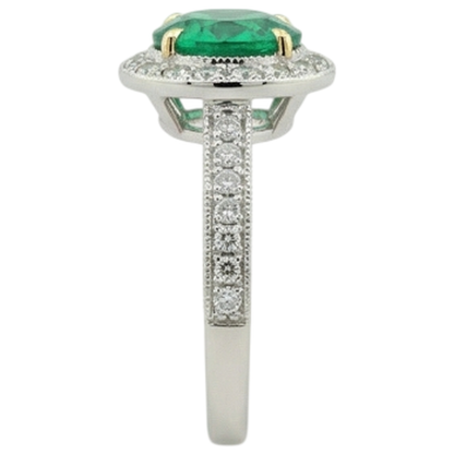 Natural Real ( Not Lab Grown ) Vintage Style Gemstone Ring Halo Green Emerald GIA Jewelry
