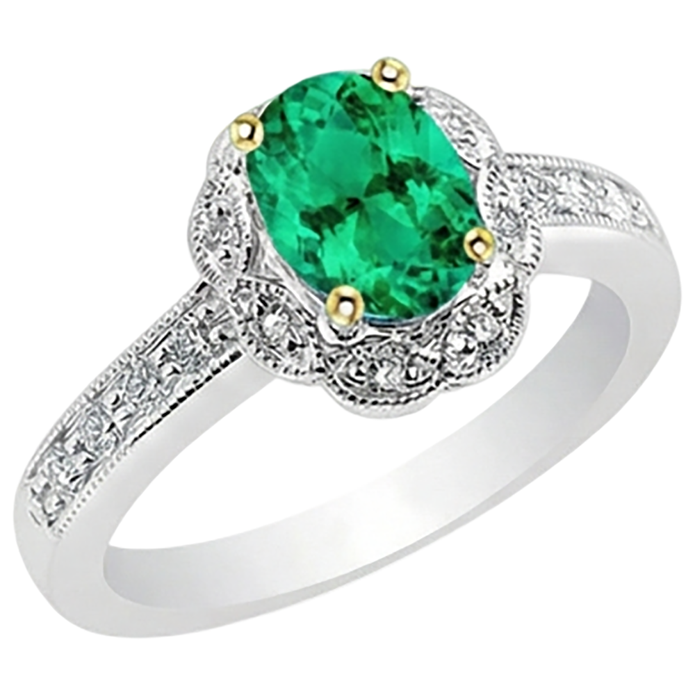 Natural Real ( Not Lab Grown ) Vintage Style Green Emerald GIA Ring Oval Cut