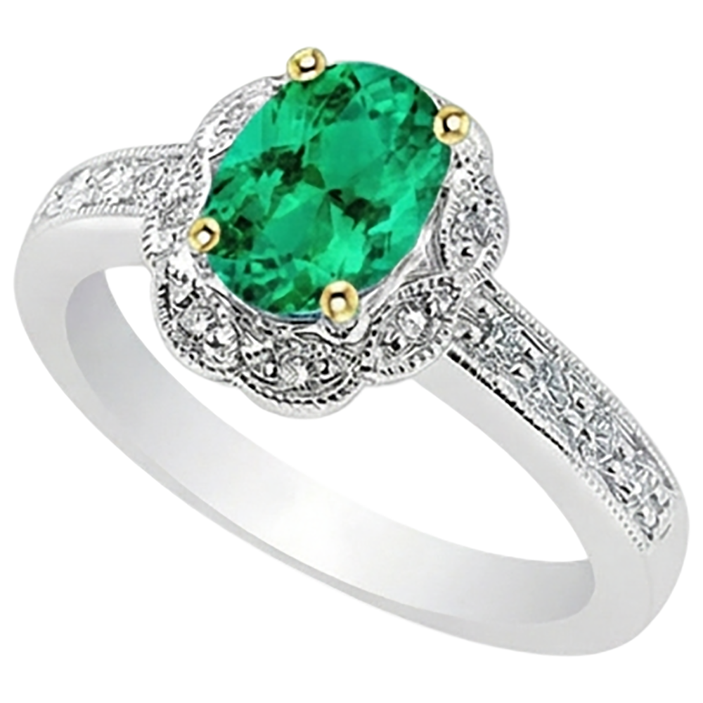 Natural Real ( Not Lab Grown ) Vintage Style Green Emerald GIA Ring Oval Cut