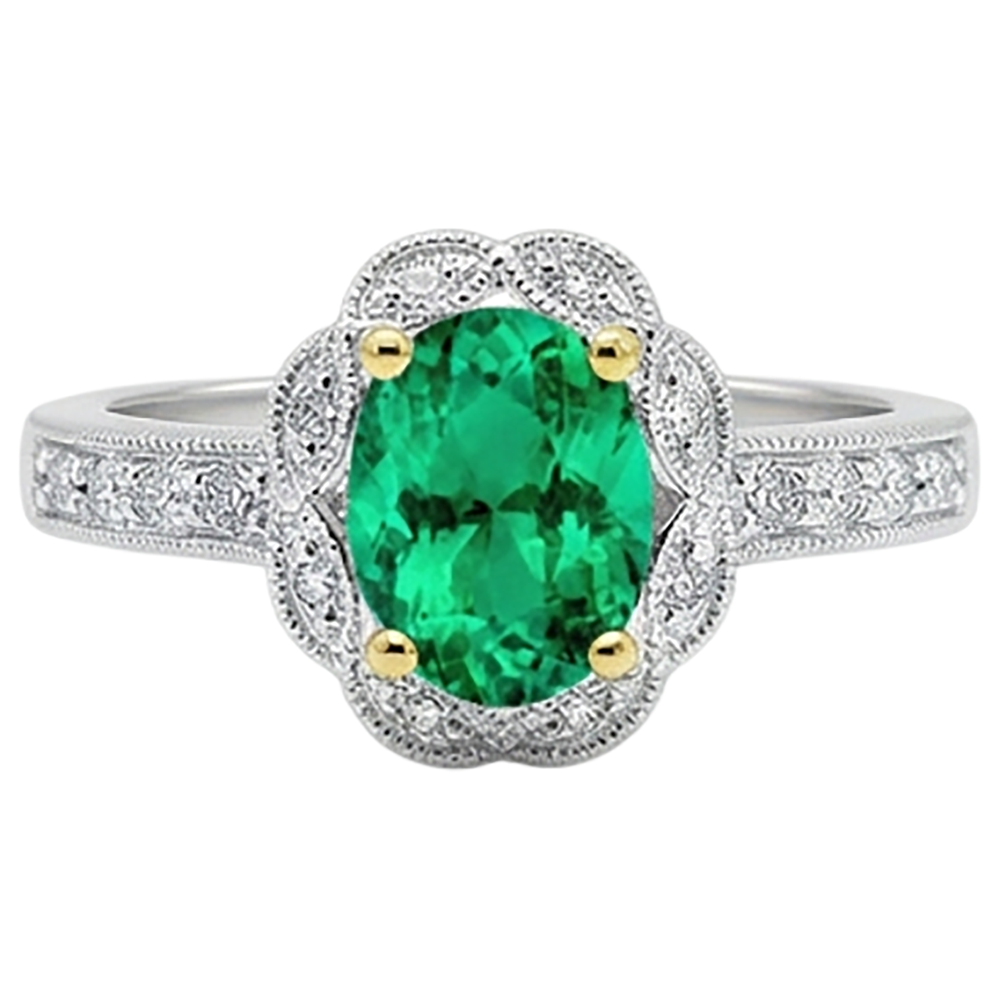 Natural Real ( Not Lab Grown ) Vintage Style Green Emerald GIA Ring Oval Cut