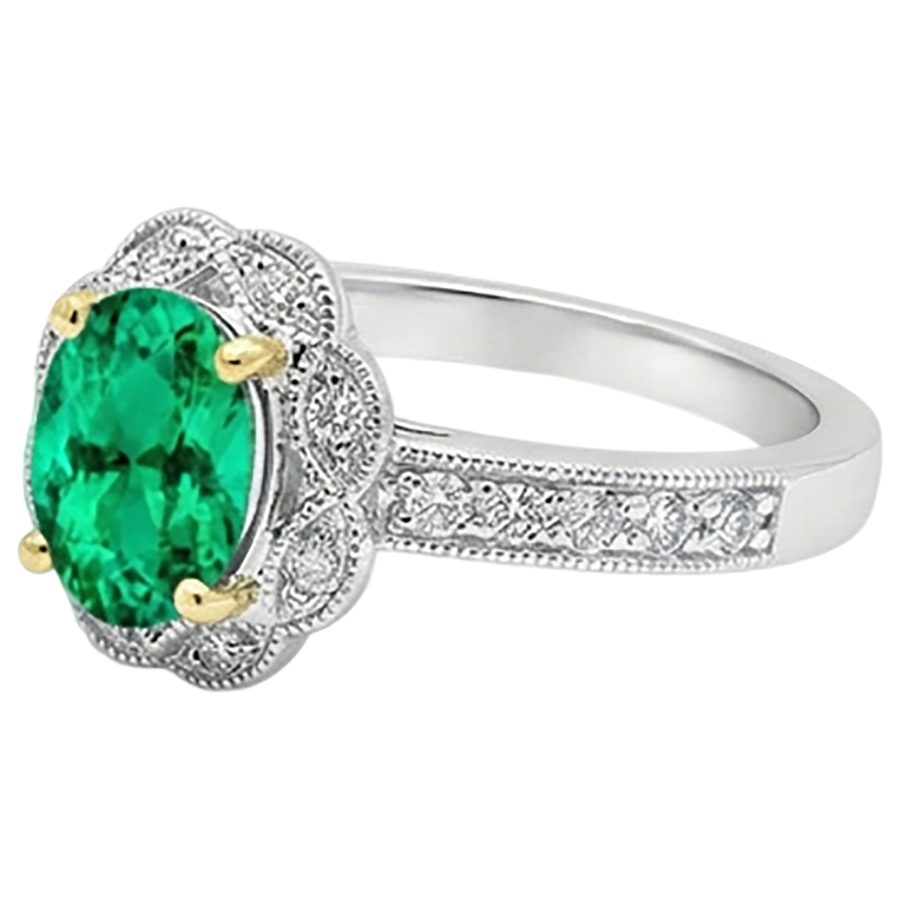 Natural Real ( Not Lab Grown ) Vintage Style Green Emerald GIA Ring Oval Cut