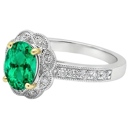 Natural Real ( Not Lab Grown ) Vintage Style Green Emerald GIA Ring Oval Cut