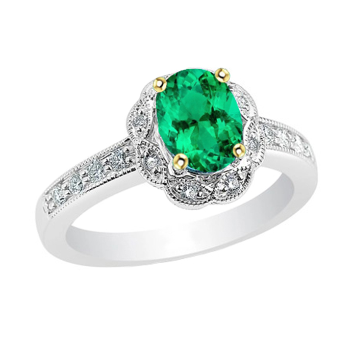 Vintage Style Green Emerald Ring Oval Cut