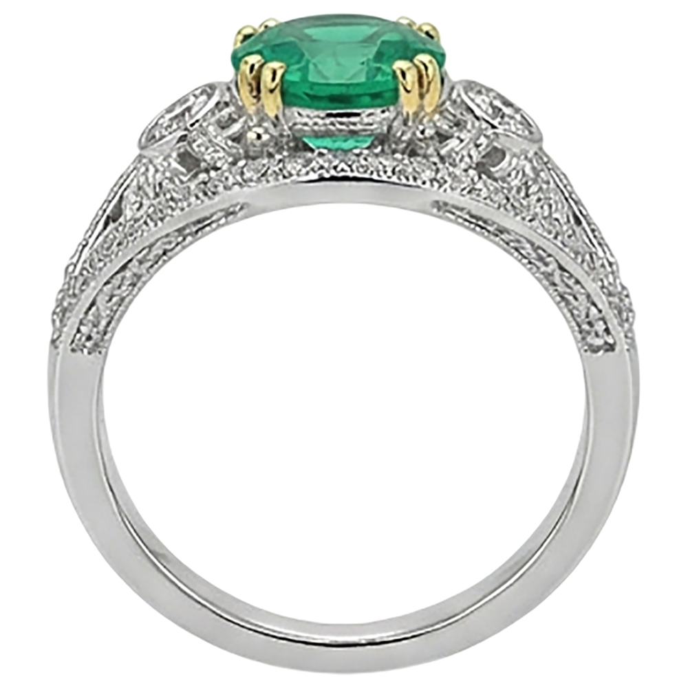 Natural Real ( Not Lab Grown ) Vintage Style Green Emerald GIA Ring Set Prong Set Gold Jewelry