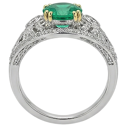 Natural Real ( Not Lab Grown ) Vintage Style Green Emerald GIA Ring Set Prong Set Gold Jewelry