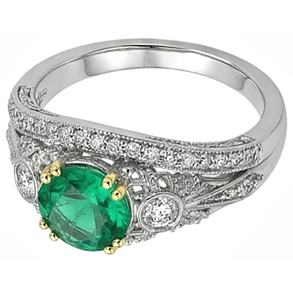 Natural Real ( Not Lab Grown ) Vintage Style Green Emerald GIA Ring Set Prong Set Gold Jewelry
