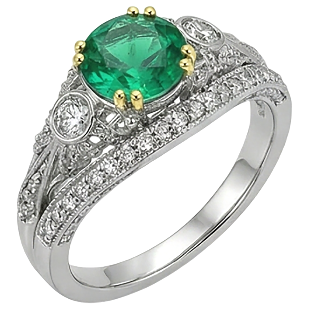 Natural Real ( Not Lab Grown ) Vintage Style Green Emerald GIA Ring Set Prong Set Gold Jewelry