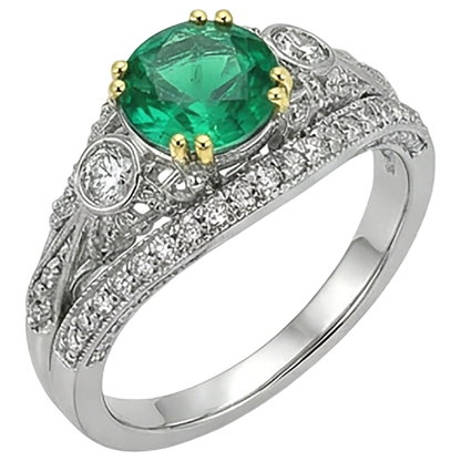 Natural Real ( Not Lab Grown ) Vintage Style Green Emerald GIA Ring Set Prong Set Gold Jewelry