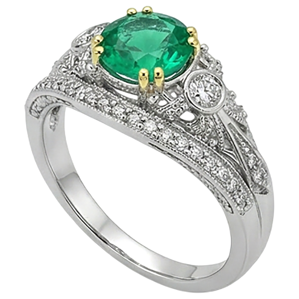 Natural Real ( Not Lab Grown ) Vintage Style Green Emerald GIA Ring Set Prong Set Gold Jewelry
