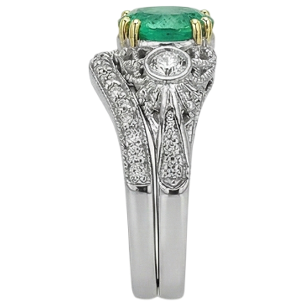Natural Real ( Not Lab Grown ) Vintage Style Green Emerald GIA Ring Set Prong Set Gold Jewelry