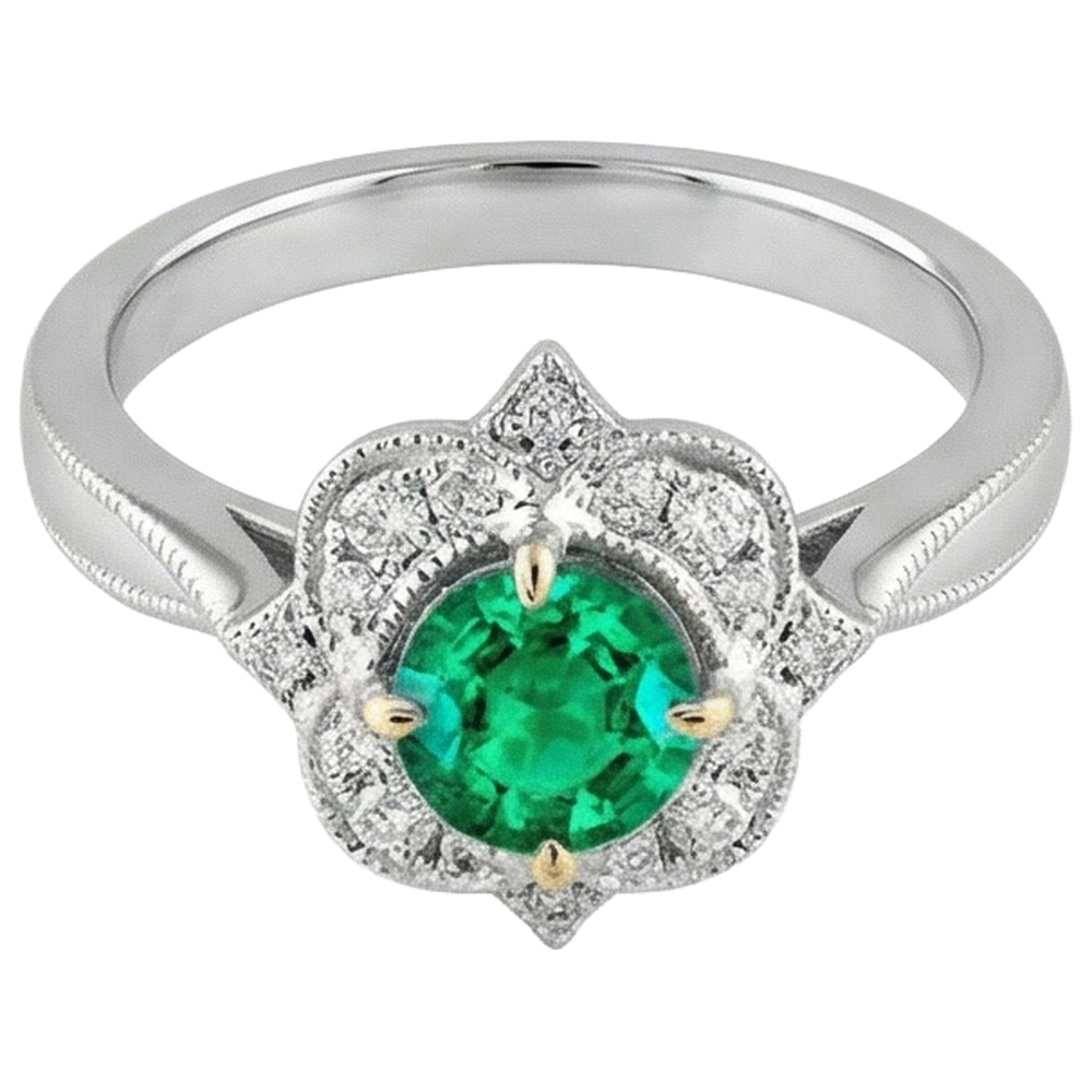 natural round emerald 1.50ct ring side angle