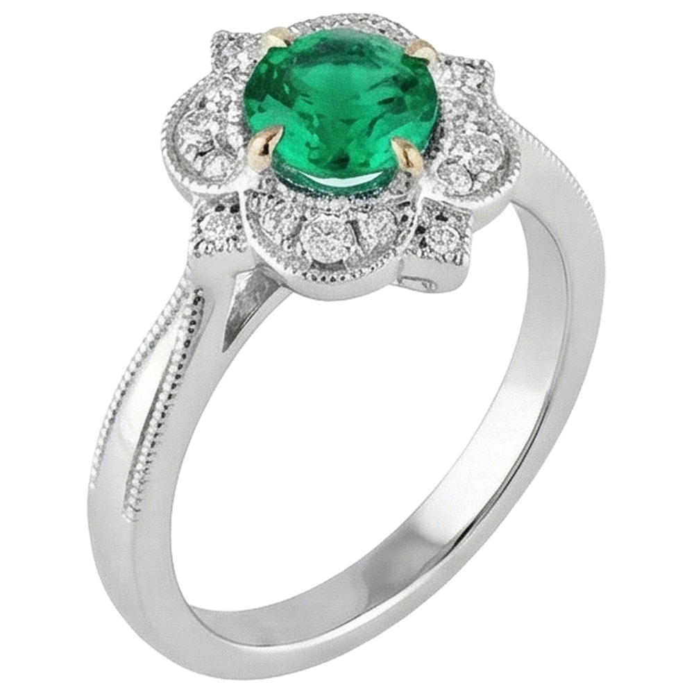 natural round emerald 1.50ct ring close up detail
