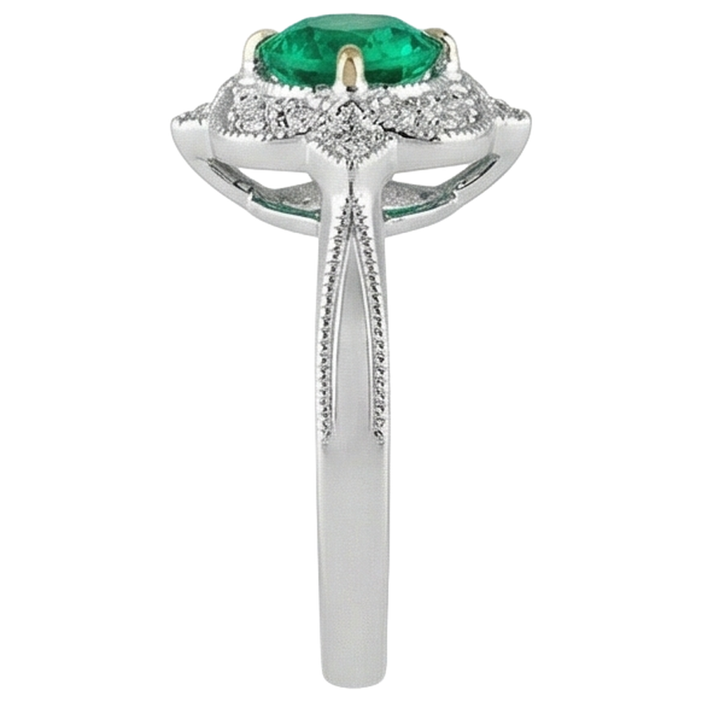 natural round emerald 1.50ct ring top view
