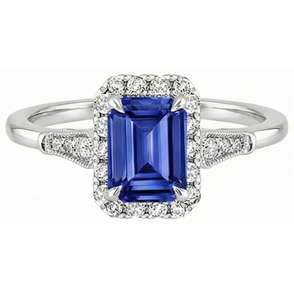 Vintage Style Halo Ring Emerald Ceylon Sapphire & Natural Earth Mined Diamond 4.25 Carats