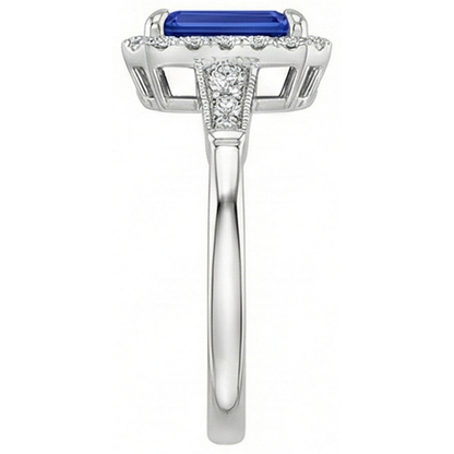 Vintage Style Halo Ring Emerald Ceylon Sapphire & Natural Earth Mined Diamond 4.25 Carats