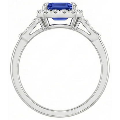 Vintage Style Halo Ring Emerald Ceylon Sapphire & Natural Earth Mined Diamond 4.25 Carats