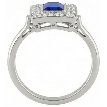 Natural Real ( Not Lab Grown )  Vintage Style Halo Ring Emerald Shaped Sapphire 2 Carats Gold Milgrain