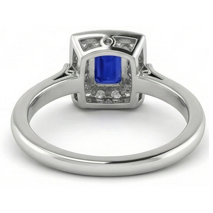 Natural Real ( Not Lab Grown )  Vintage Style Halo Ring Emerald Shaped Sapphire 2 Carats Gold Milgrain