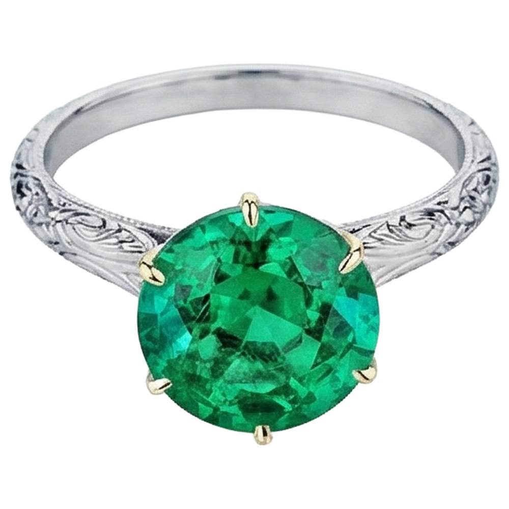 Natural Real ( Not Lab Grown ) Vintage Style Jewelry Green Emerald GIA Solitaire Ring