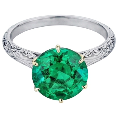 Natural Real ( Not Lab Grown ) Vintage Style Jewelry Green Emerald GIA Solitaire Ring
