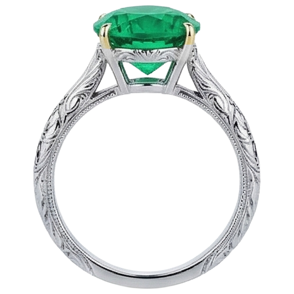Natural Real ( Not Lab Grown ) Vintage Style Jewelry Green Emerald GIA Solitaire Ring