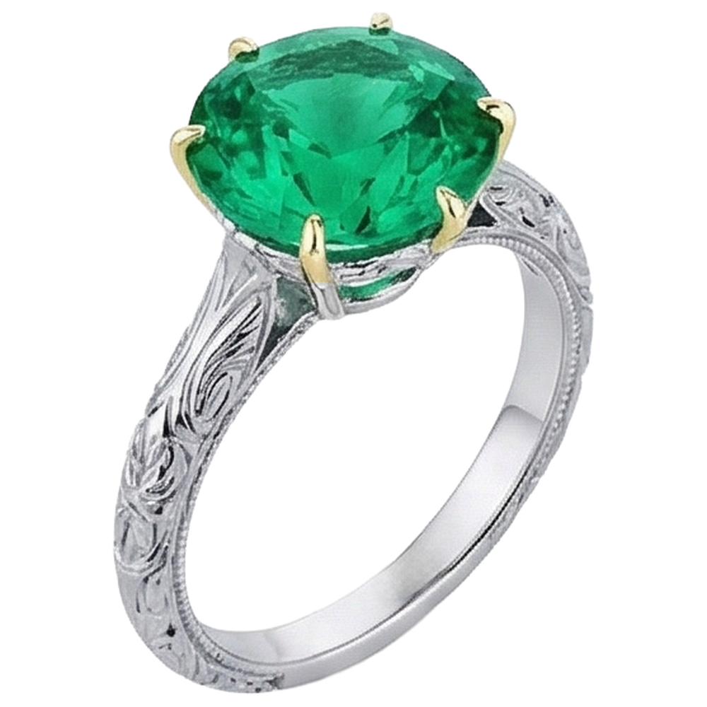 Natural Real ( Not Lab Grown ) Vintage Style Jewelry Green Emerald GIA Solitaire Ring