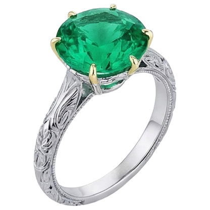 Natural Real ( Not Lab Grown ) Vintage Style Jewelry Green Emerald GIA Solitaire Ring