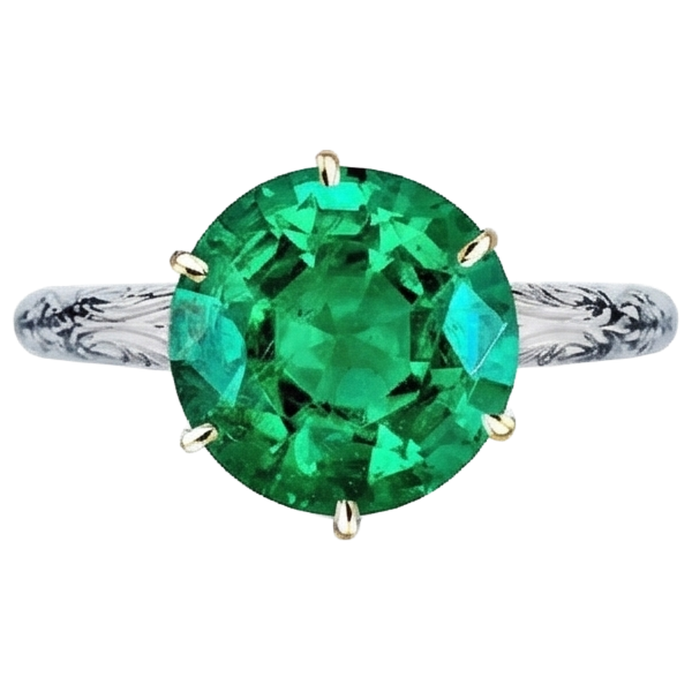 Natural Real ( Not Lab Grown ) Vintage Style Jewelry Green Emerald GIA Solitaire Ring