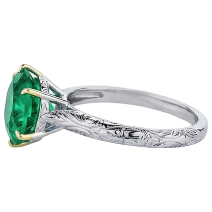 Natural Real ( Not Lab Grown ) Vintage Style Jewelry Green Emerald GIA Solitaire Ring