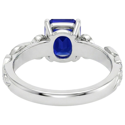 Vintage Style Natural Earth Mined Diamond And Ceylon Sapphire Emerald Cut Ring 5.50 Carats