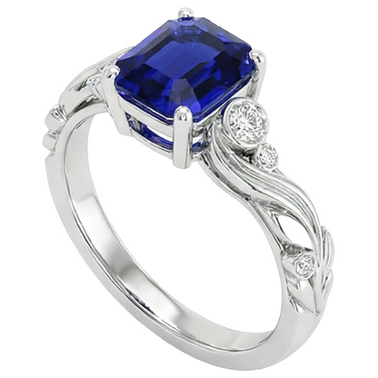 Vintage Style Natural Earth Mined Diamond And Ceylon Sapphire Emerald Cut Ring 5.50 Carats