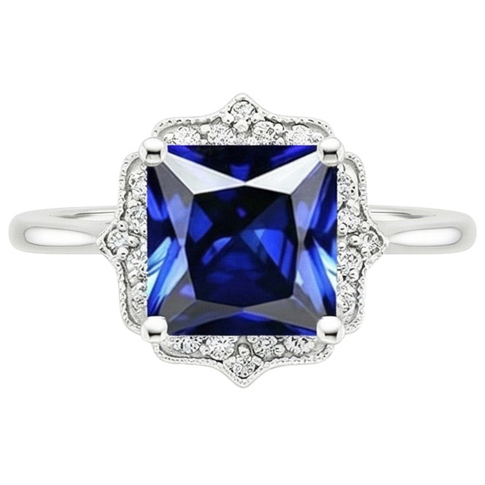 Vintage Style Natural Earth Mined Diamond Halo Ring Ceylon Sapphire Gemstone 6 Carats Gold