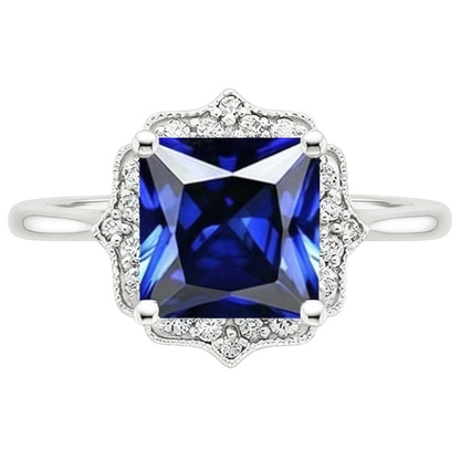 Vintage Style Natural Earth Mined Diamond Halo Ring Ceylon Sapphire Gemstone 6 Carats Gold