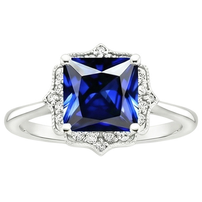 Vintage Style Natural Earth Mined Diamond Halo Ring Ceylon Sapphire Gemstone 6 Carats Gold