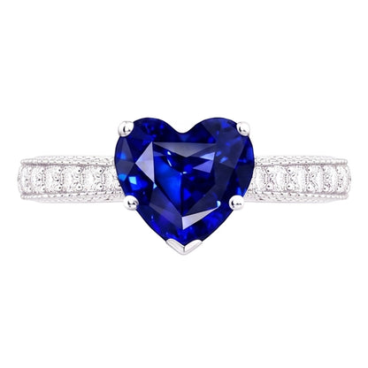 Vintage Style Natural Earth Mined Diamond Ring 4 Carats Blue Sapphire Heart Cut