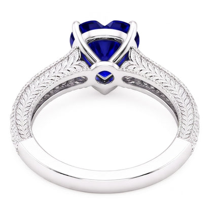 Vintage Style Natural Earth Mined Diamond Ring 4 Carats Blue Sapphire Heart Cut