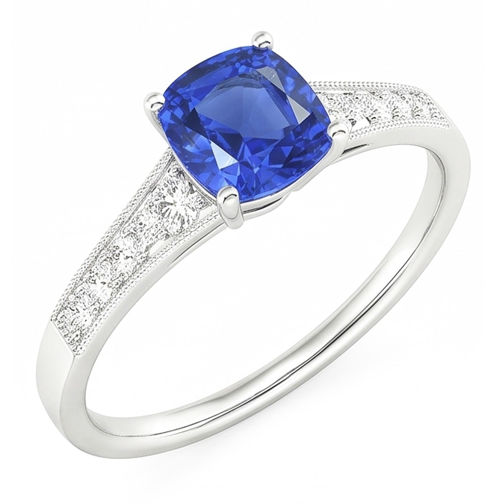 Vintage Style Natural Earth Mined Diamond Ring Cushion Ceylon Sapphire Jewelry 2.50 Carats