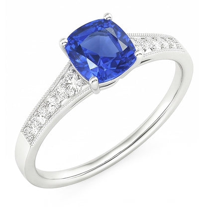 Vintage Style Natural Earth Mined Diamond Ring Cushion Ceylon Sapphire Jewelry 2.50 Carats
