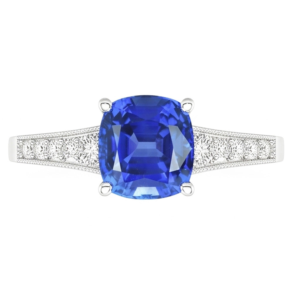Vintage Style Natural Earth Mined Diamond Ring Cushion Ceylon Sapphire Jewelry 2.50 Carats