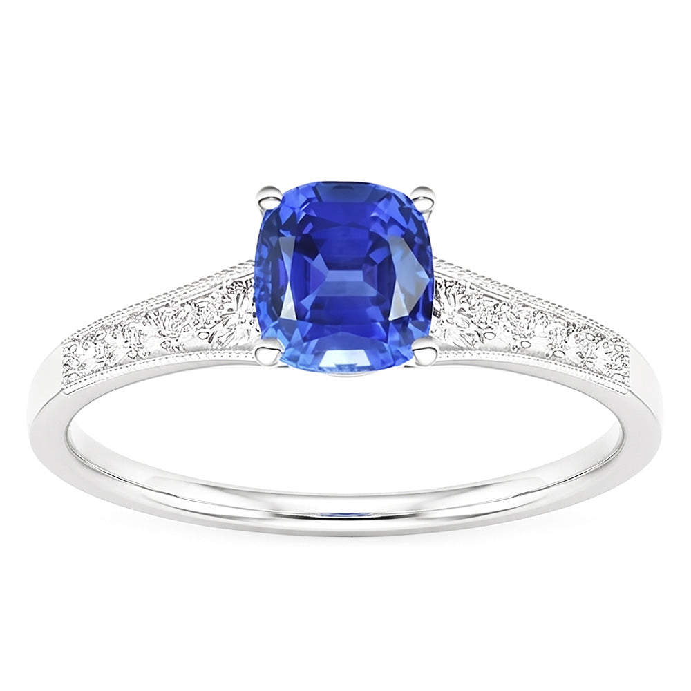 Vintage Style Natural Earth Mined Diamond Ring Cushion Ceylon Sapphire Jewelry 2.50 Carats