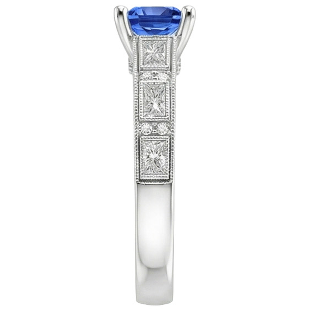 Vintage Style Princess Ceylon Sapphire & Natural Earth Mined Diamond Ring 5.50 Carats