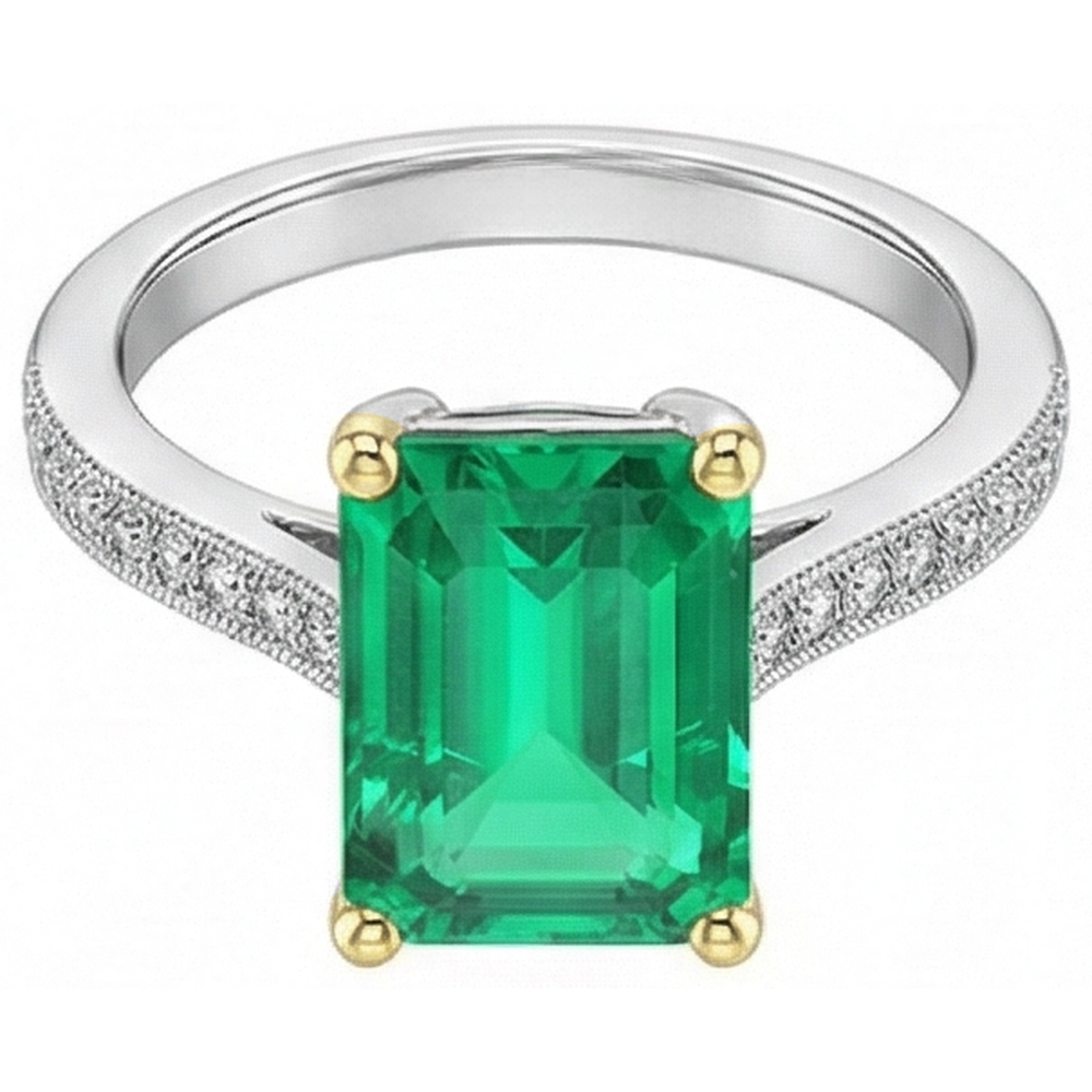 Natural Real ( Not Lab Grown ) Vintage Style Ring Green Emerald GIA Diamonds Milgrain Design