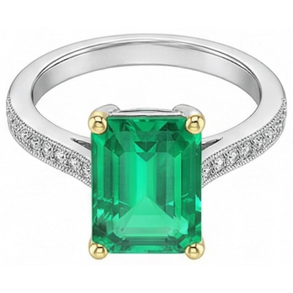 Natural Real ( Not Lab Grown ) Vintage Style Ring Green Emerald GIA Diamonds Milgrain Design