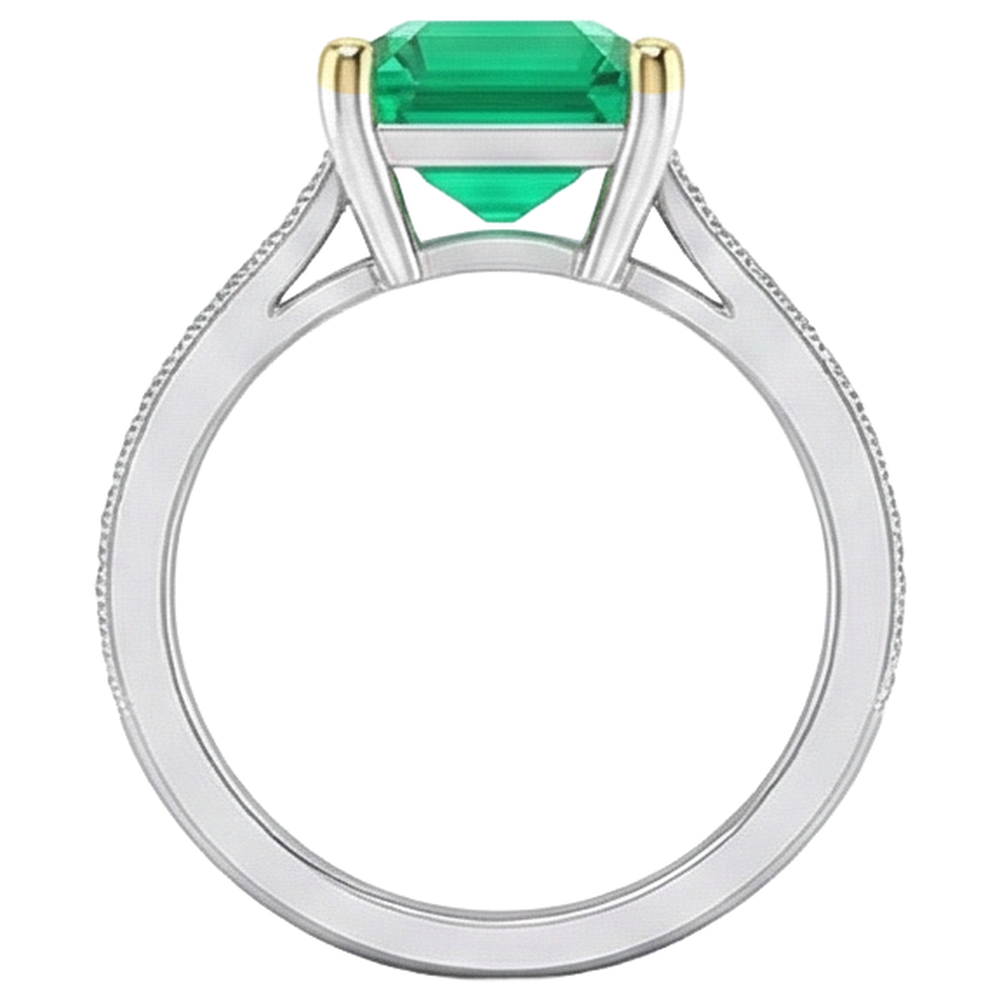 Natural Real ( Not Lab Grown ) Vintage Style Ring Green Emerald GIA Diamonds Milgrain Design