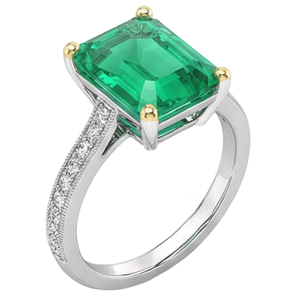 Natural Real ( Not Lab Grown ) Vintage Style Ring Green Emerald GIA Diamonds Milgrain Design
