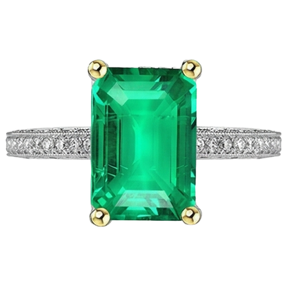 Natural Real ( Not Lab Grown ) Vintage Style Ring Green Emerald GIA Diamonds Milgrain Design