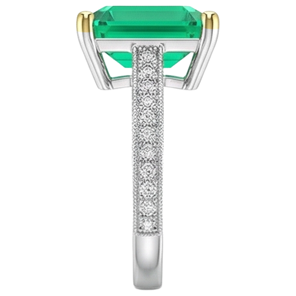 Natural Real ( Not Lab Grown ) Vintage Style Ring Green Emerald GIA Diamonds Milgrain Design